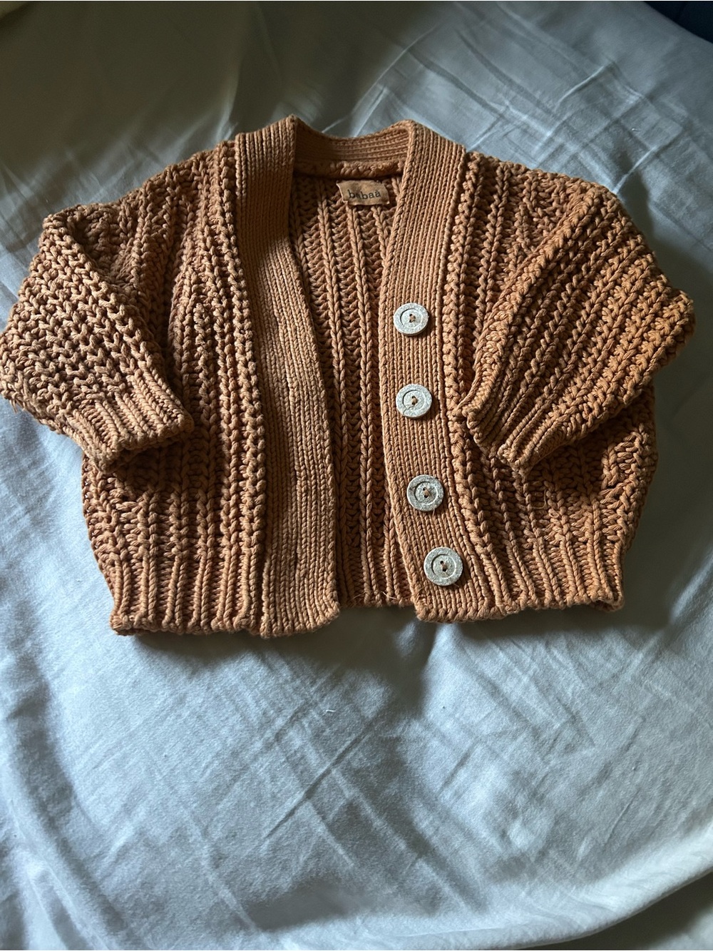 Babaa Kids Chunky Cotton Knit Button-Front Cardigan - Orange